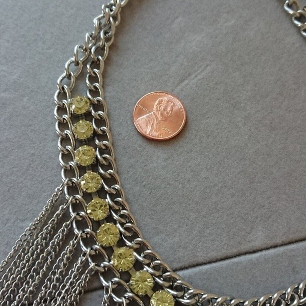 Yellow Rhinestone & Chains Statement Choker Neckl… - image 4